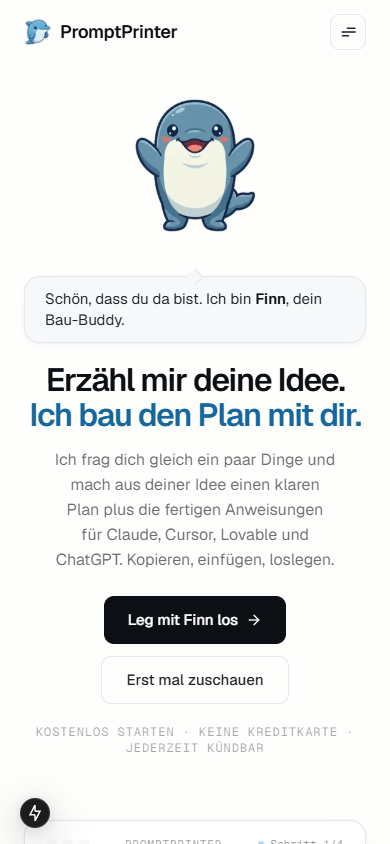 Landing Page auf dem Smartphone