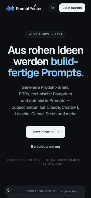 Landing Page auf dem Smartphone